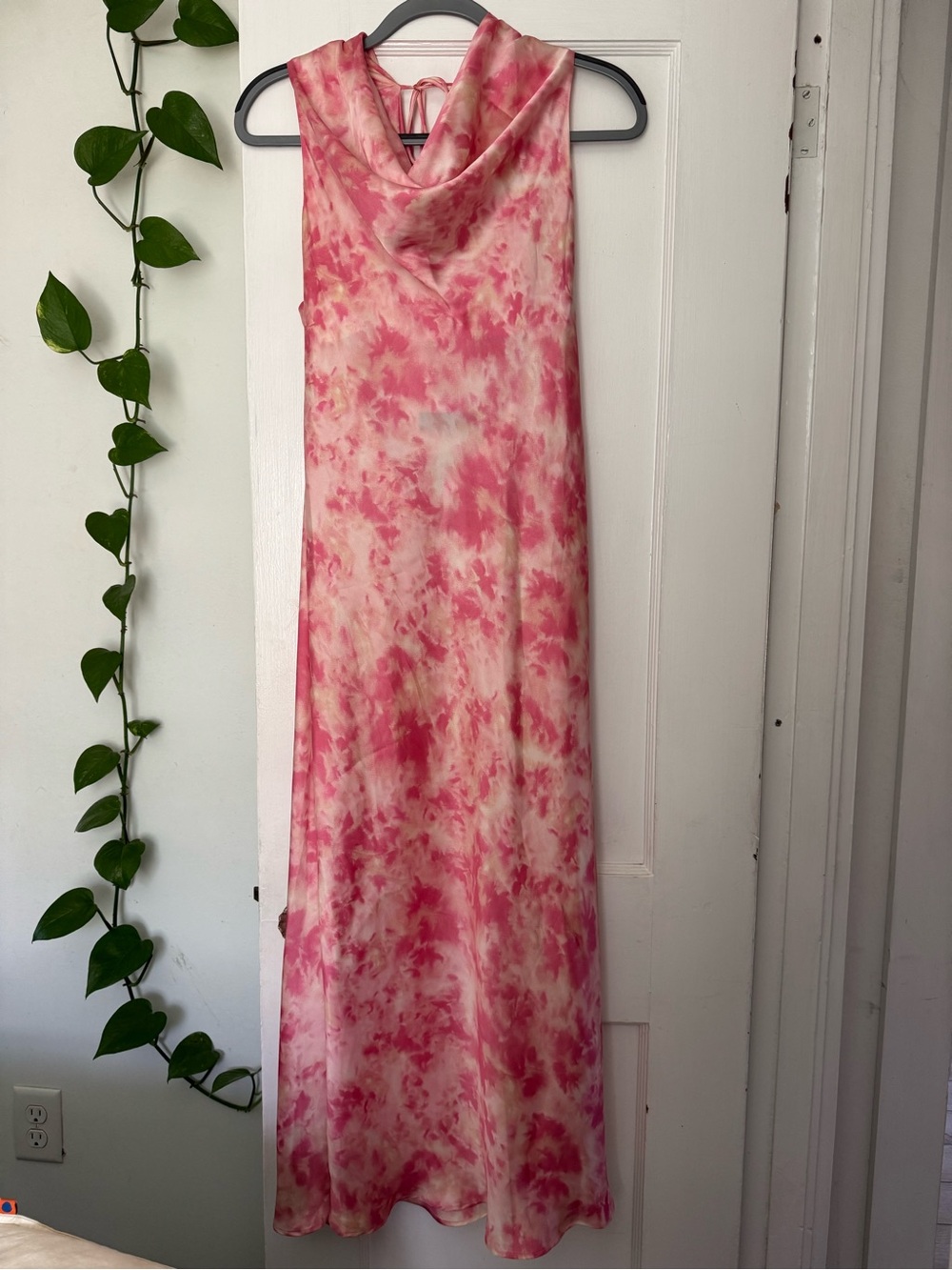 ZARA Pink Tie-Dye Maxi Dress with Cowl Neck